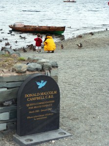 Donald Campbell's memorial on the shore of Coniston.
